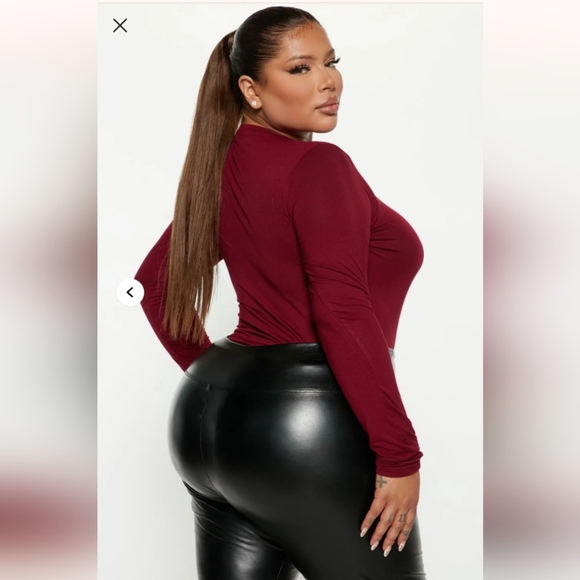 Fashion Nova Krystal Crew Neck Long Sleeve Bodysuit - Wine Size 1X (New) - Picture 4 of 10